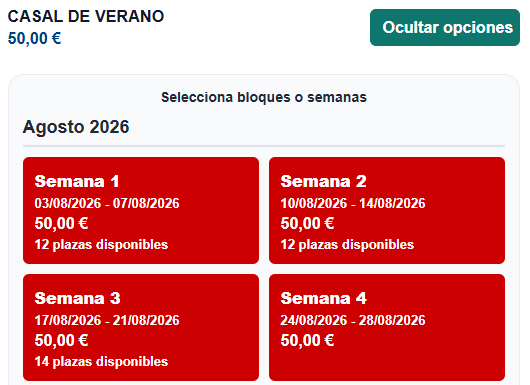 Reserva de casal de verano por semanas con plazas disponibles